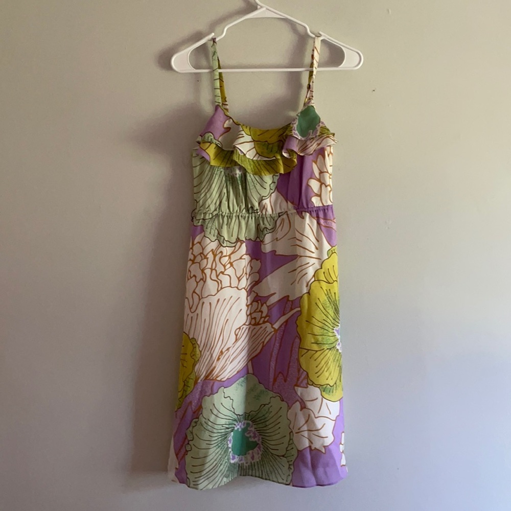 Maeve silk floral slip dress purple green